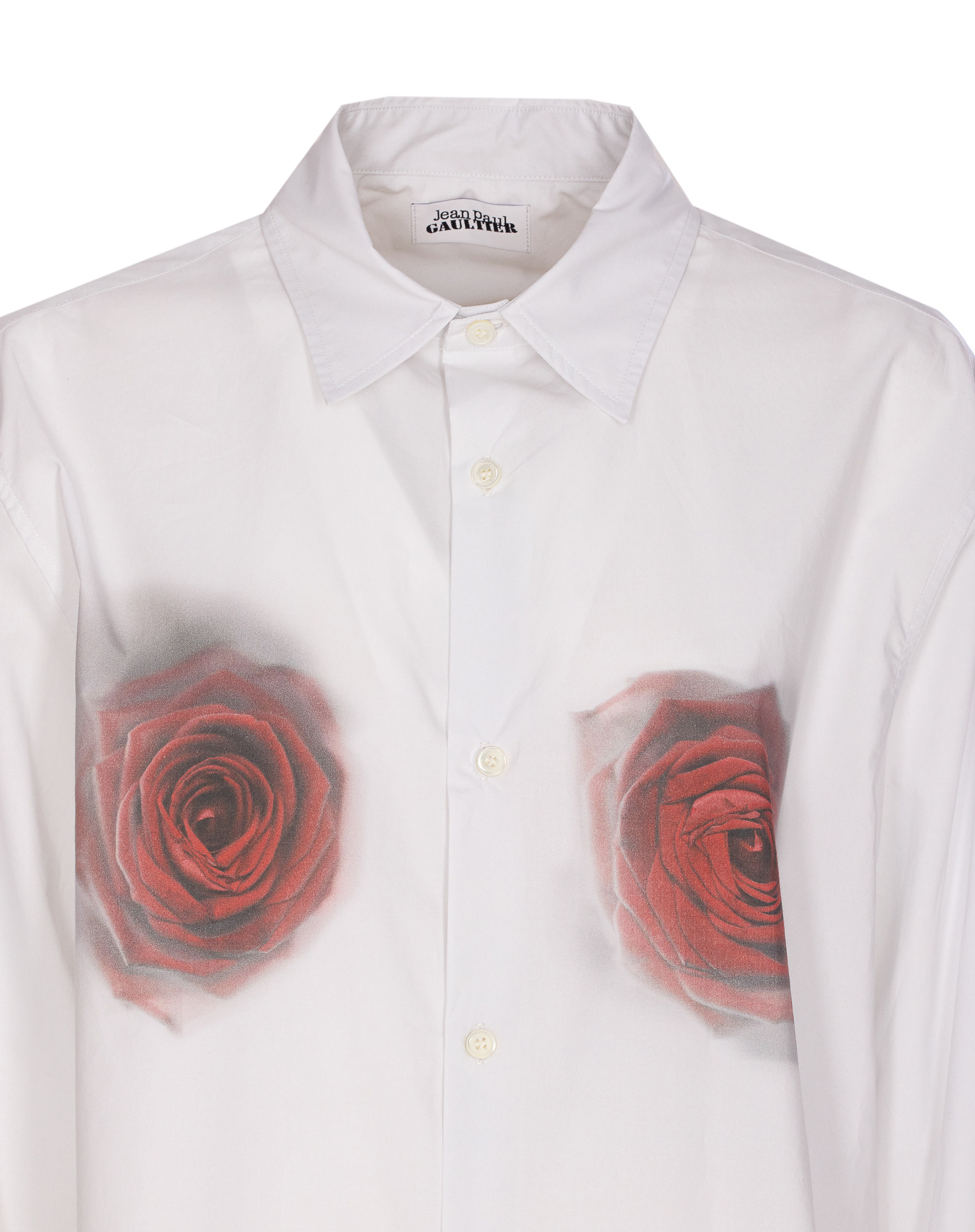 Jean Paul Gaultier Graphic Print Long Sleeve Collared Top In White