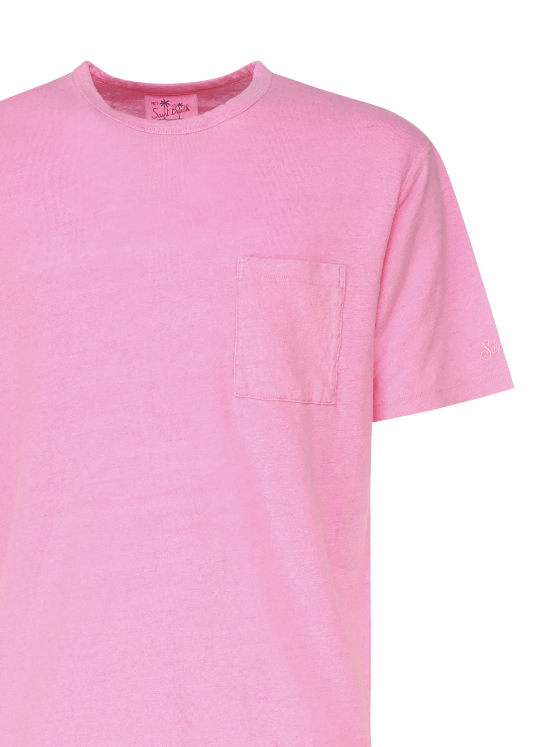 Mc2 Saint Barth Man Pink Linen Jersey T-shirt Ecstasea With Pocket In Pink