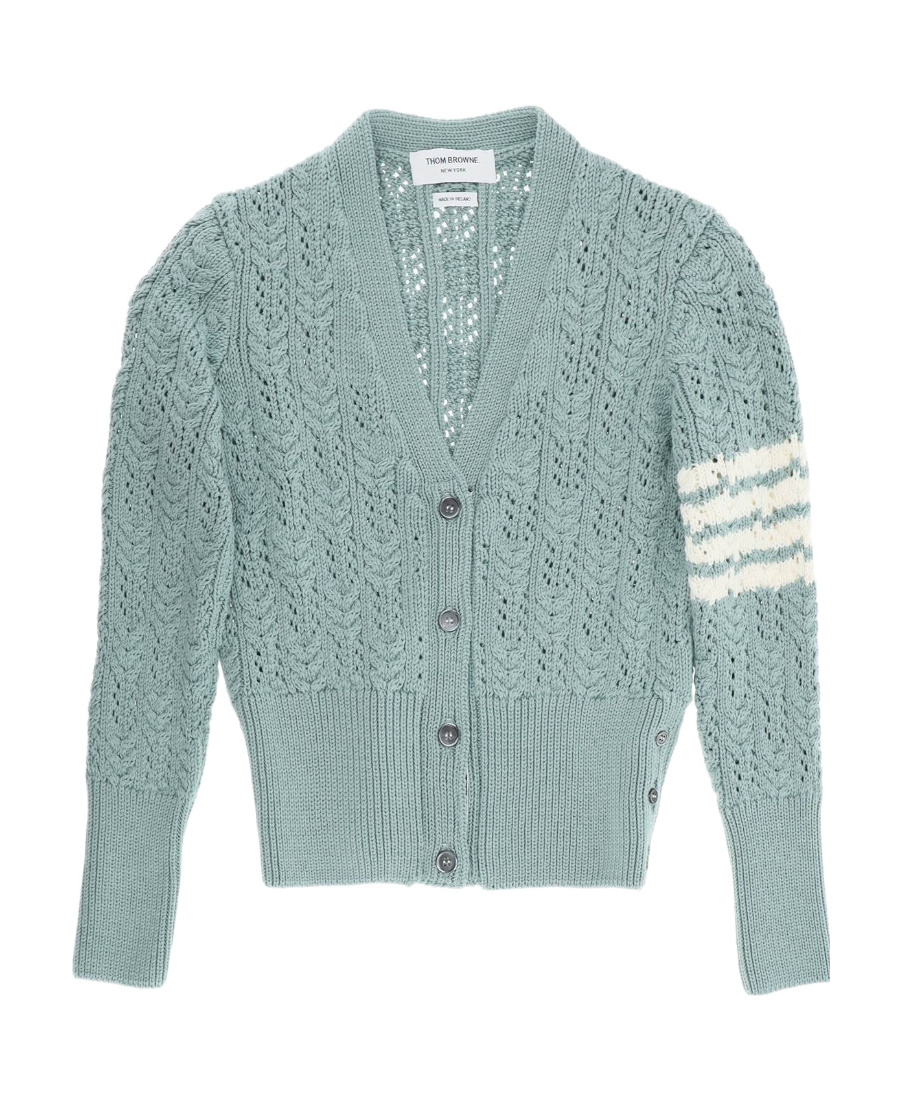 Thom Browne 4-bar Pointelle-knit V-neck Cardigan In Green
