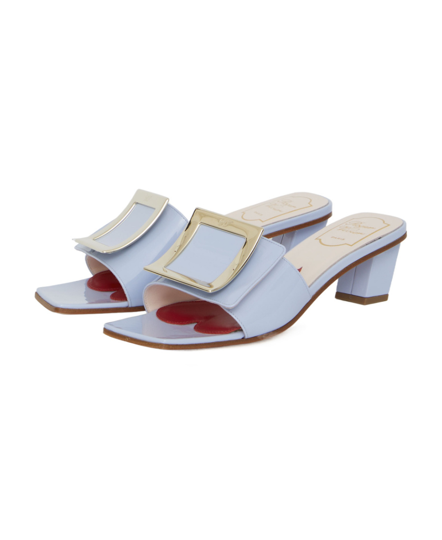 Roger Vivier Love Metal Buckle Muller Heels In White