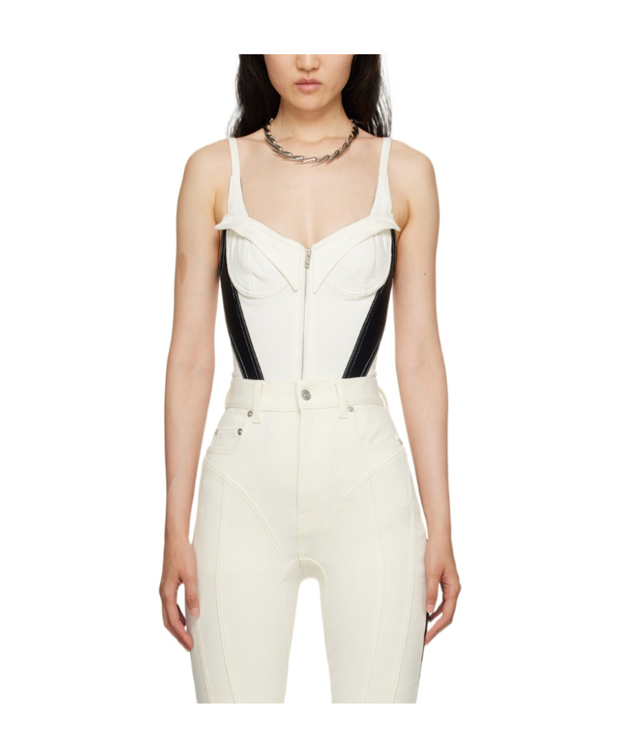 Mugler Denim Bustier Bodysuit In White