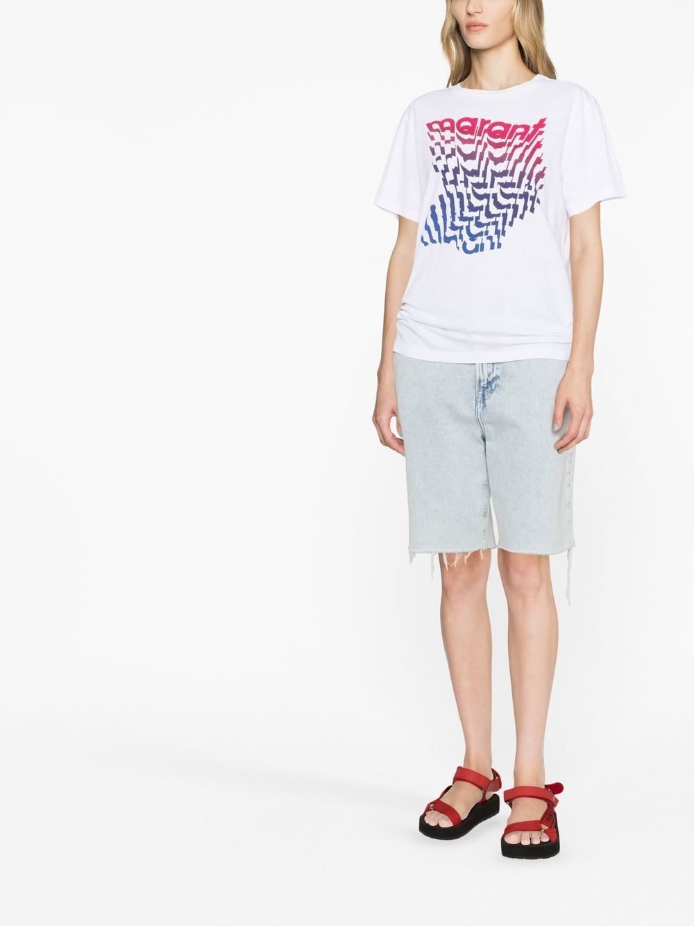 Isabel Marant Étoile White Crewneck T-shirt With Logo Print On The Chest In Cotton Woman In White