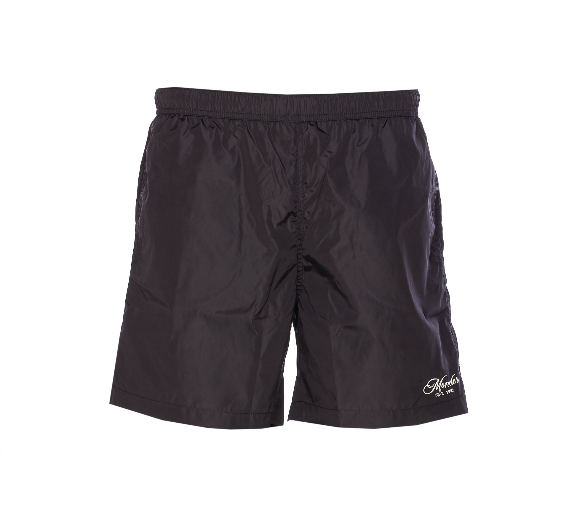 Moncler Embroidered Logo Swim Shorts In Black