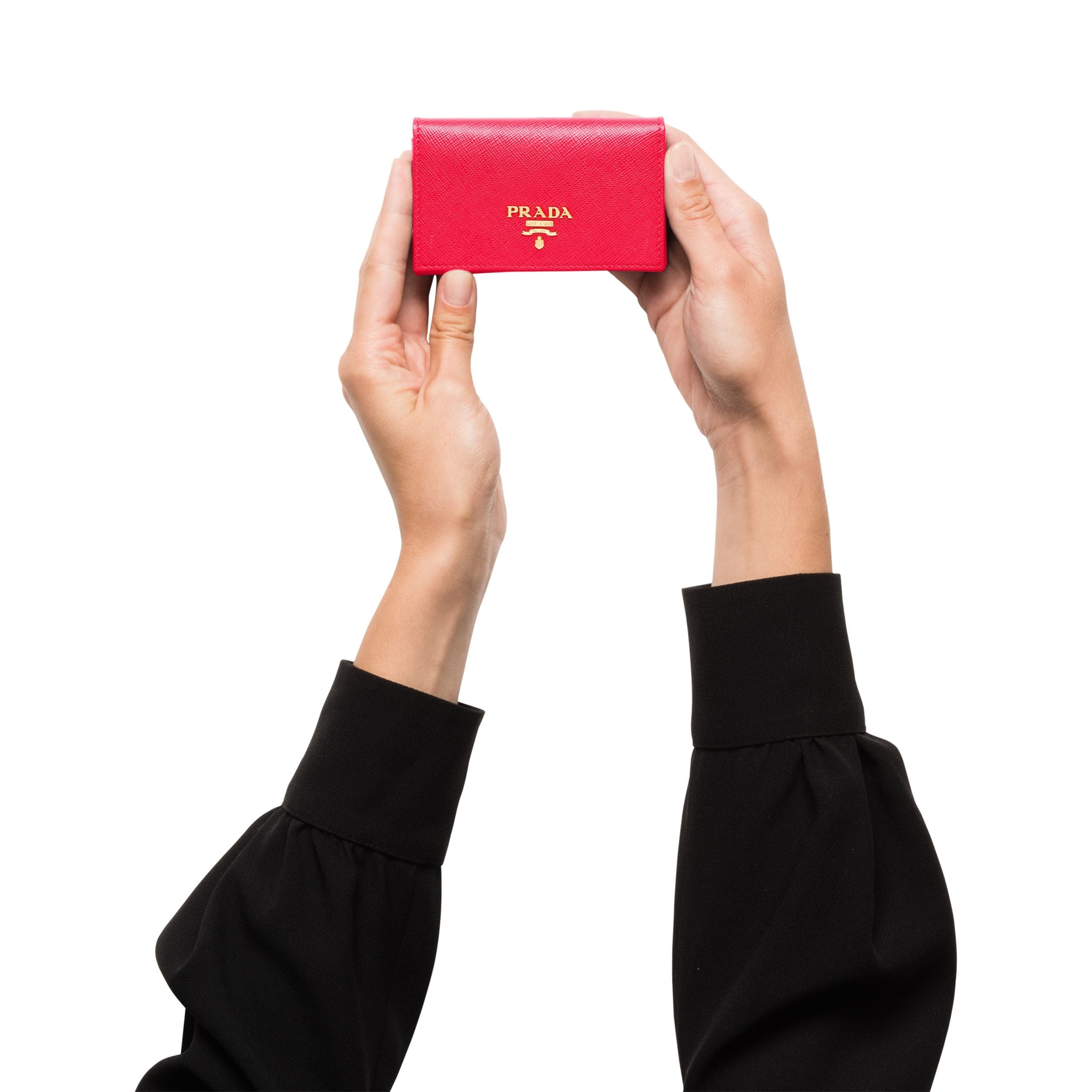 Prada Triangle Logo Patent Leather Wallet In Red