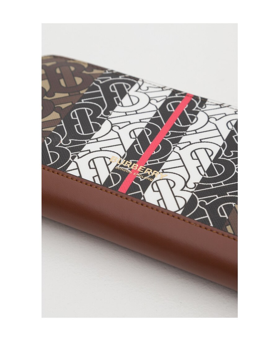 Burberry Monogram Stripe E-canvas And Leather Ziparound Wallet In Brown