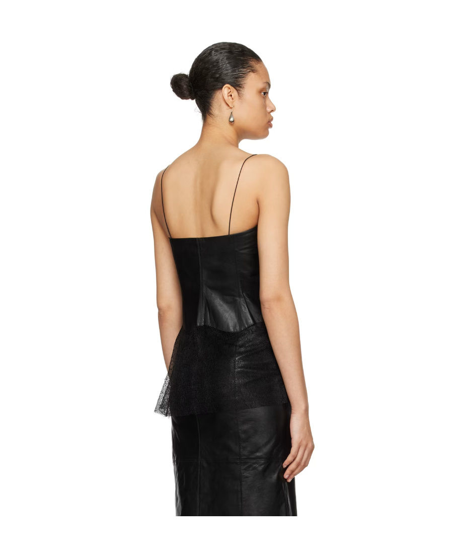 Helmut Lang Lace-trimmed Leather Tank Top In Black
