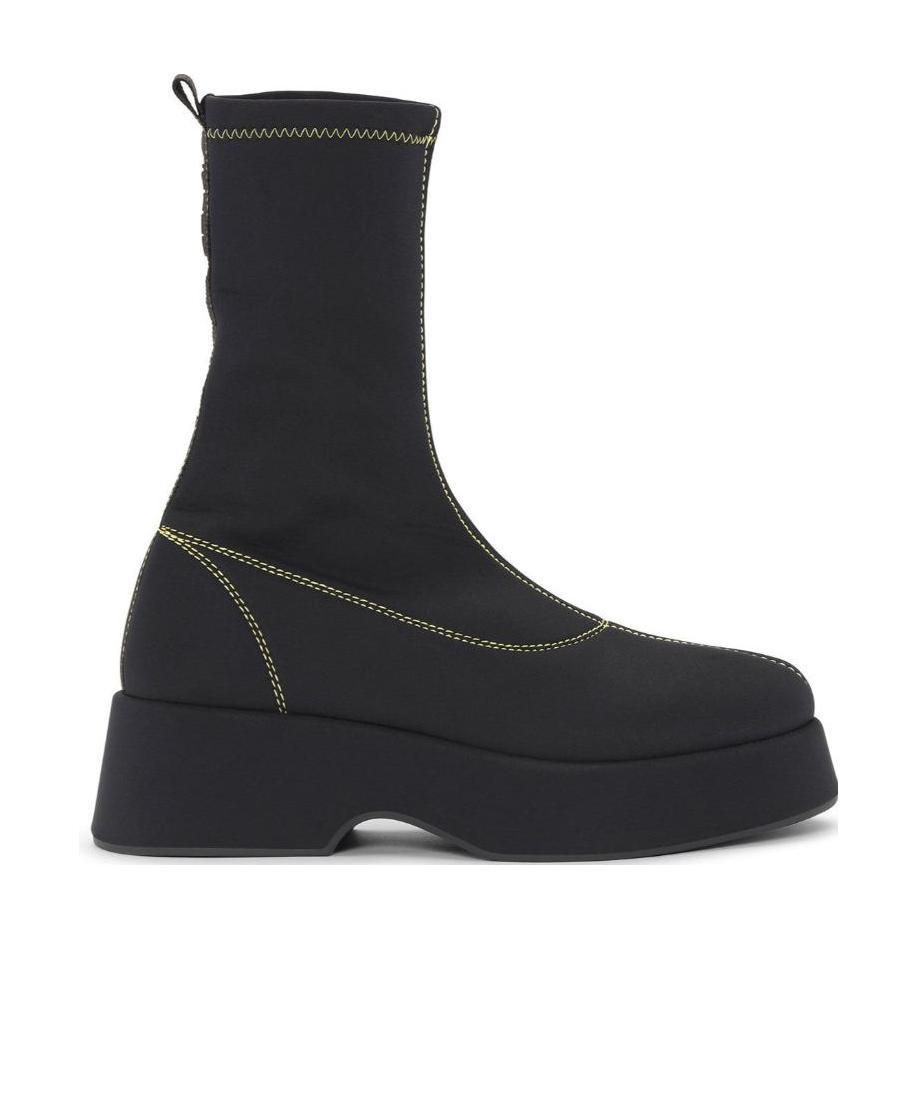 Ganni Black Polyamide Blend Back Ankle Boots In Black
