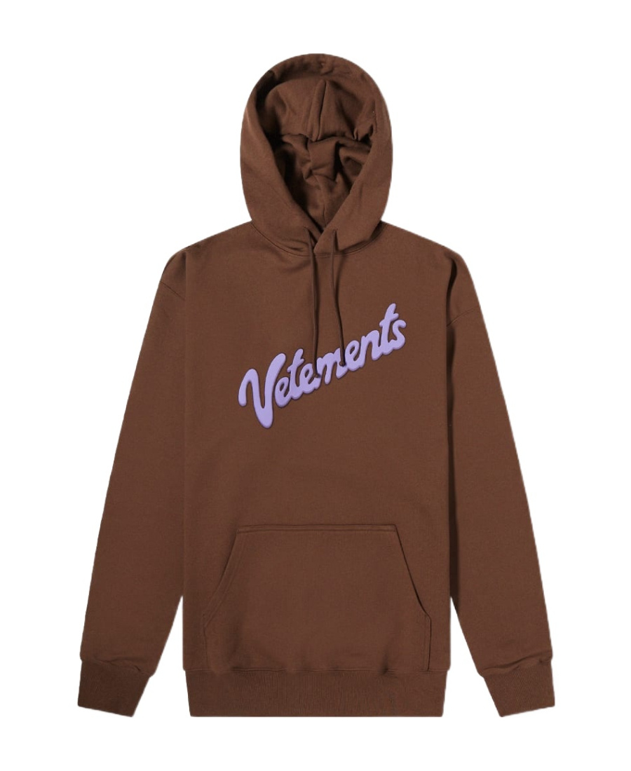 Vetements Logo Hooded Sweater In Brown