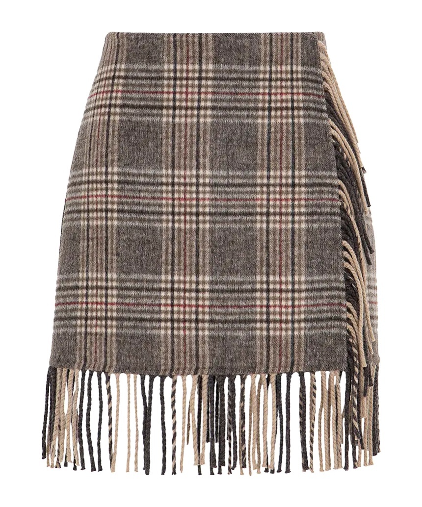Shop P.a.r.o.s.h Fringed Midi Skirt In Gray