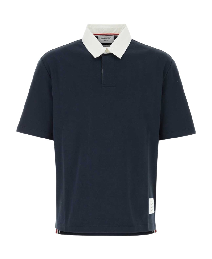 Thom Browne Logo-patch Polo Shirt In Black