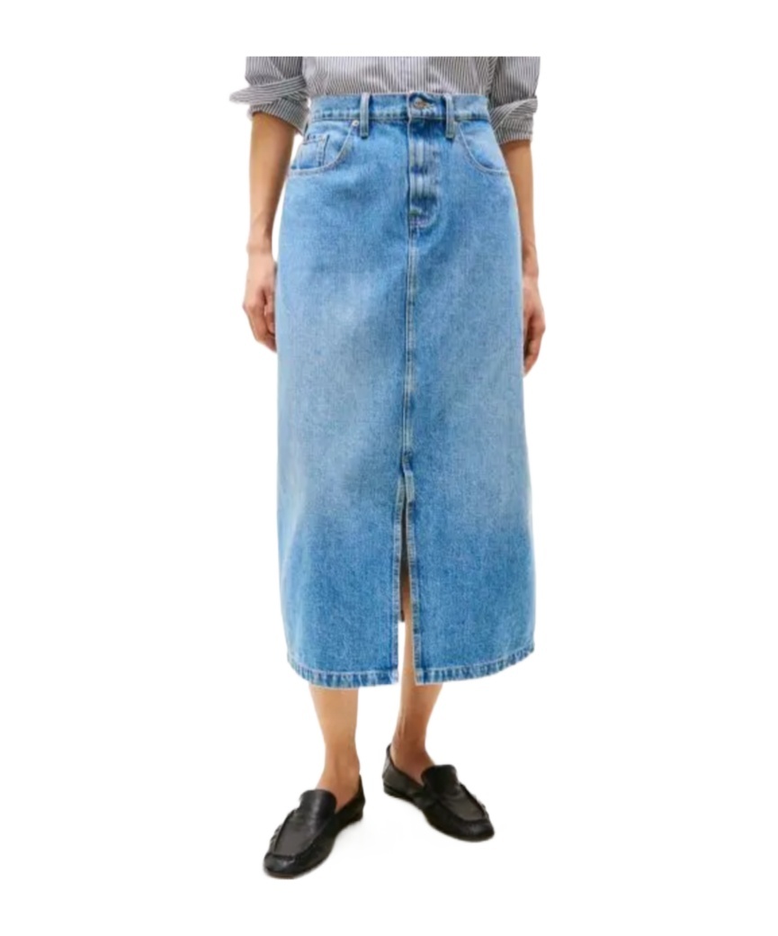 Tommy Hilfiger High Rise Denim Midi Skirt In Uma