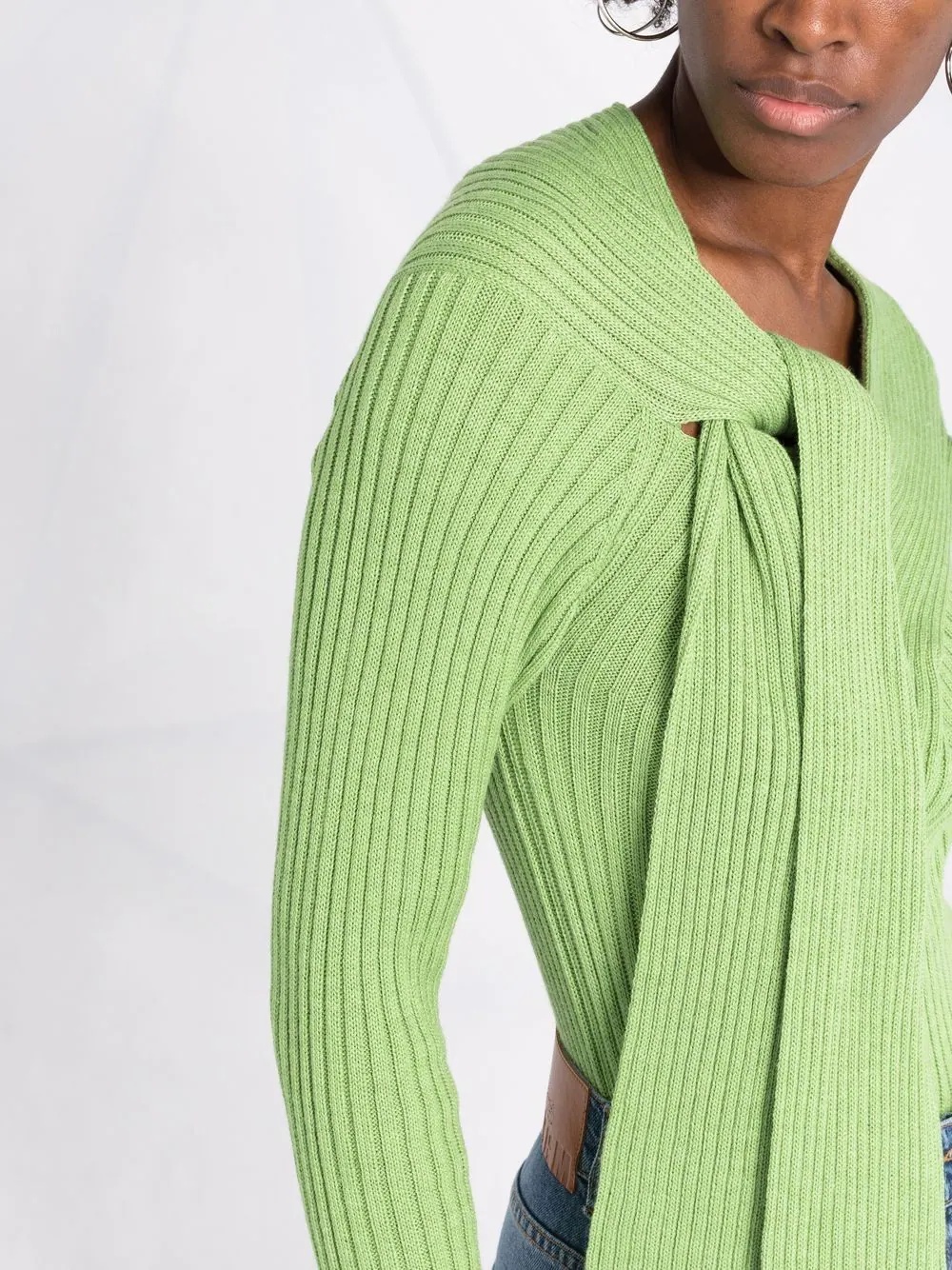 Msgm Ribbed-knit Knot-detail Top In Green