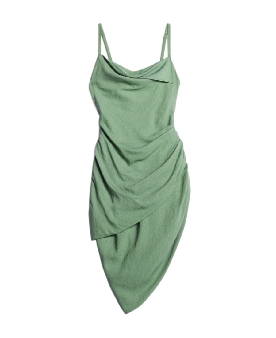 Jacquemus Ruched-detail Asymmetric Mini Dress In Green