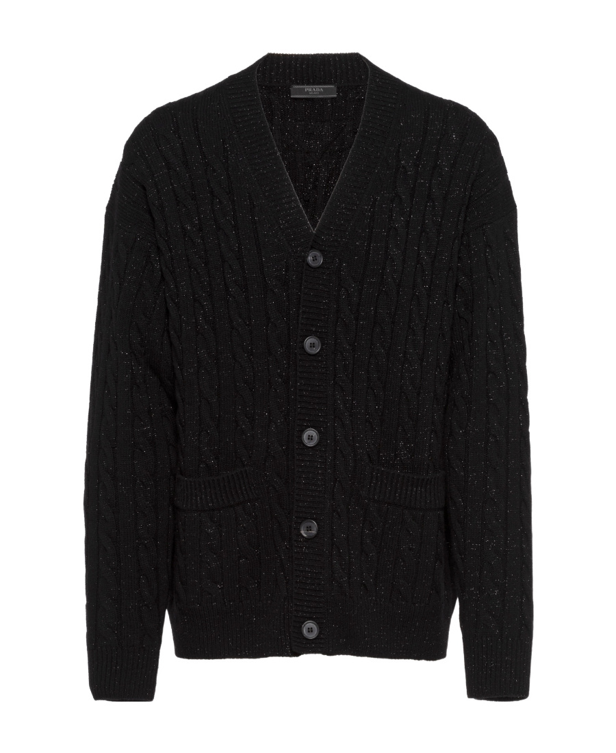 Prada Cablie-knit Virgin-wool Cardigan In Black