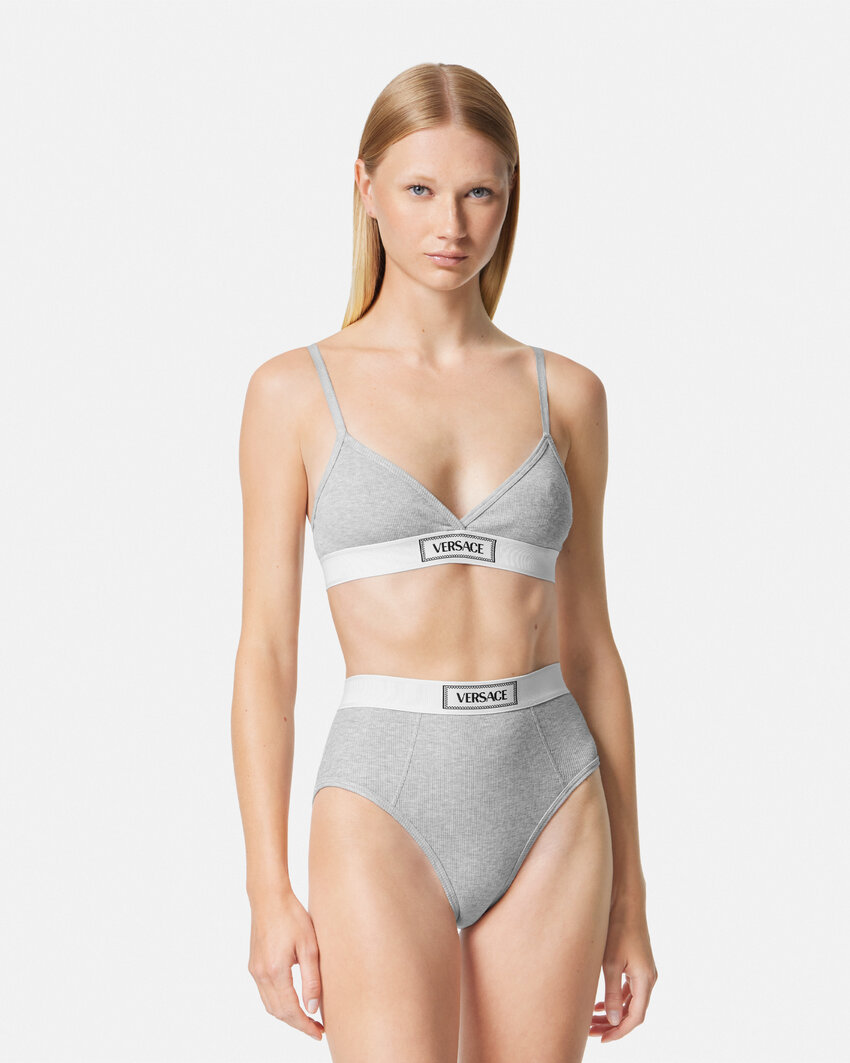 Versace Bralette A Coste Con Logo 90s Vintage In Gray