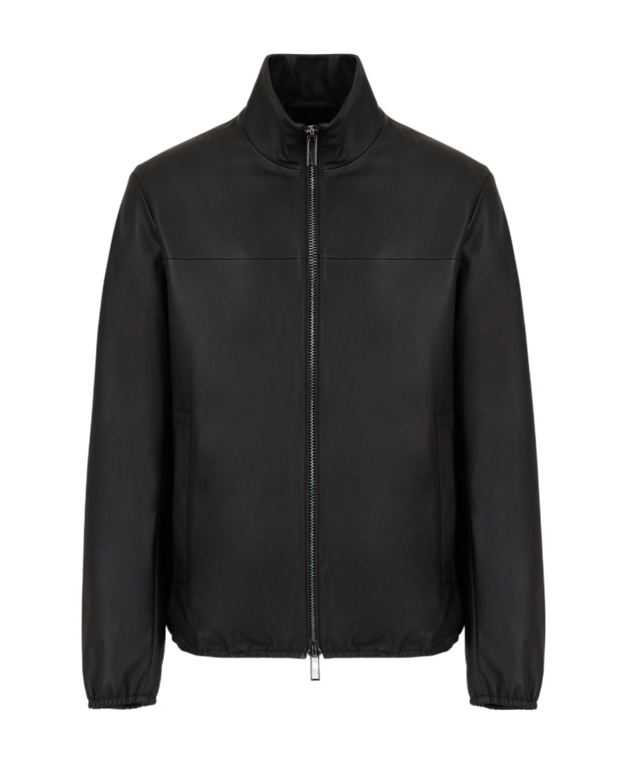 Emporio Armani Zip-up Long Sleeved Leather Jacket In Black