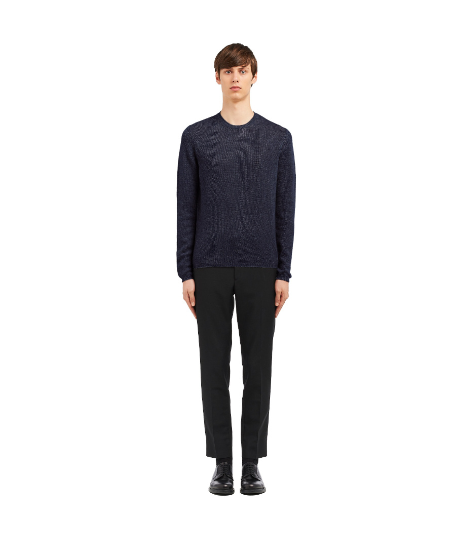 Prada Mens Blue Crewneck Regular-fit Cashmere Jumper In Blue