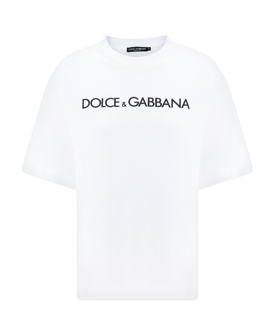Dolce & Gabbana Dolce&gabbana White Crew-neck T-shirt With Logo In Cotton Women In White