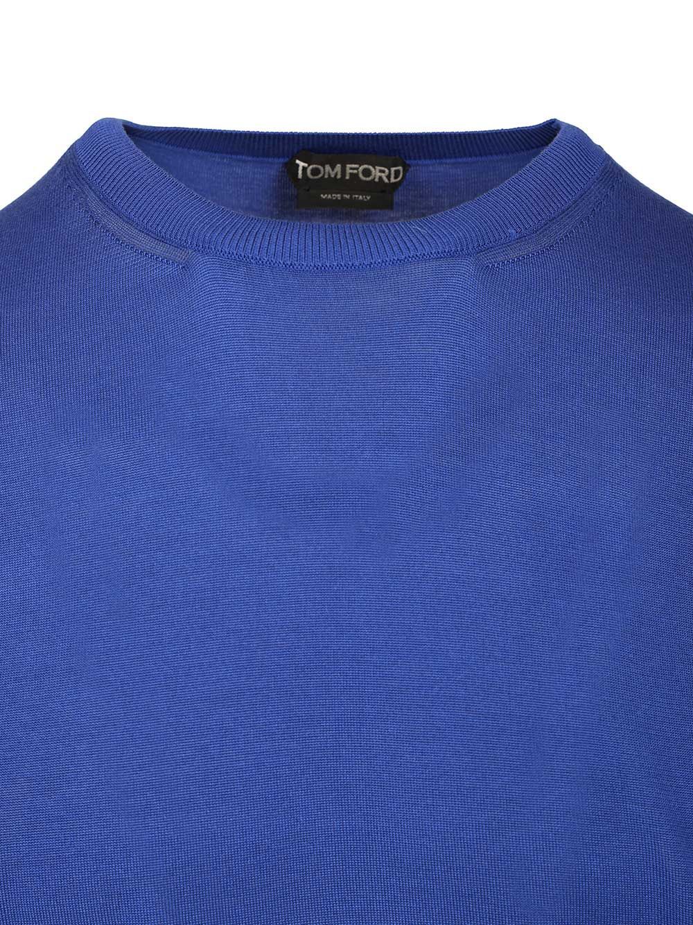 Tom Ford Fluid Silk Ls Crew Neck Knitwear Blue In Blue