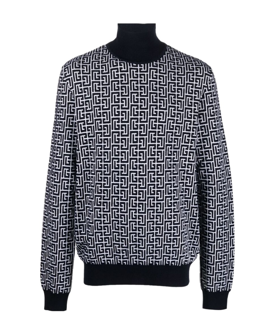 Balmain Monogram-jacquard Wool Jumper In Black