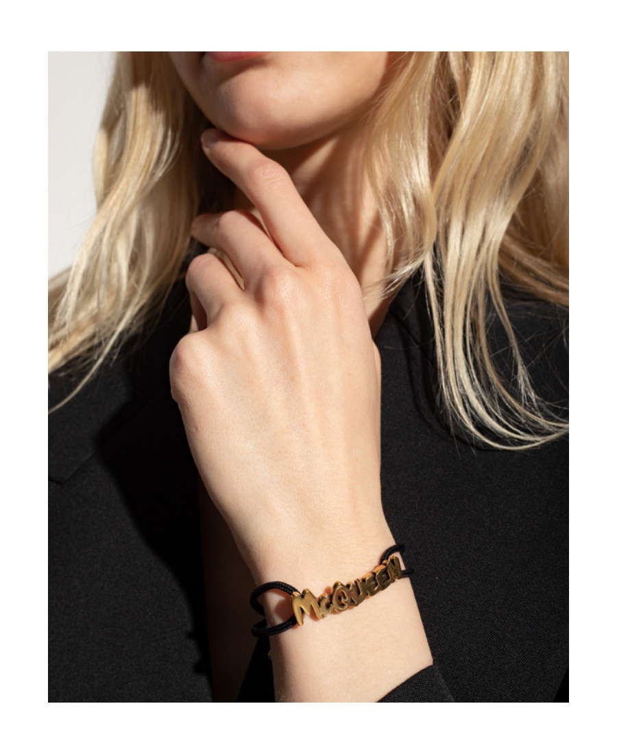 Alexander Mcqueen Logo Lettering Adjustable Bracelet In Black