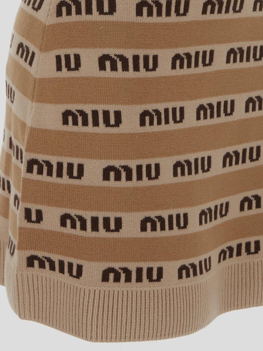 Miu Miu Logo-intarsia Wool Miniskirt In Brown