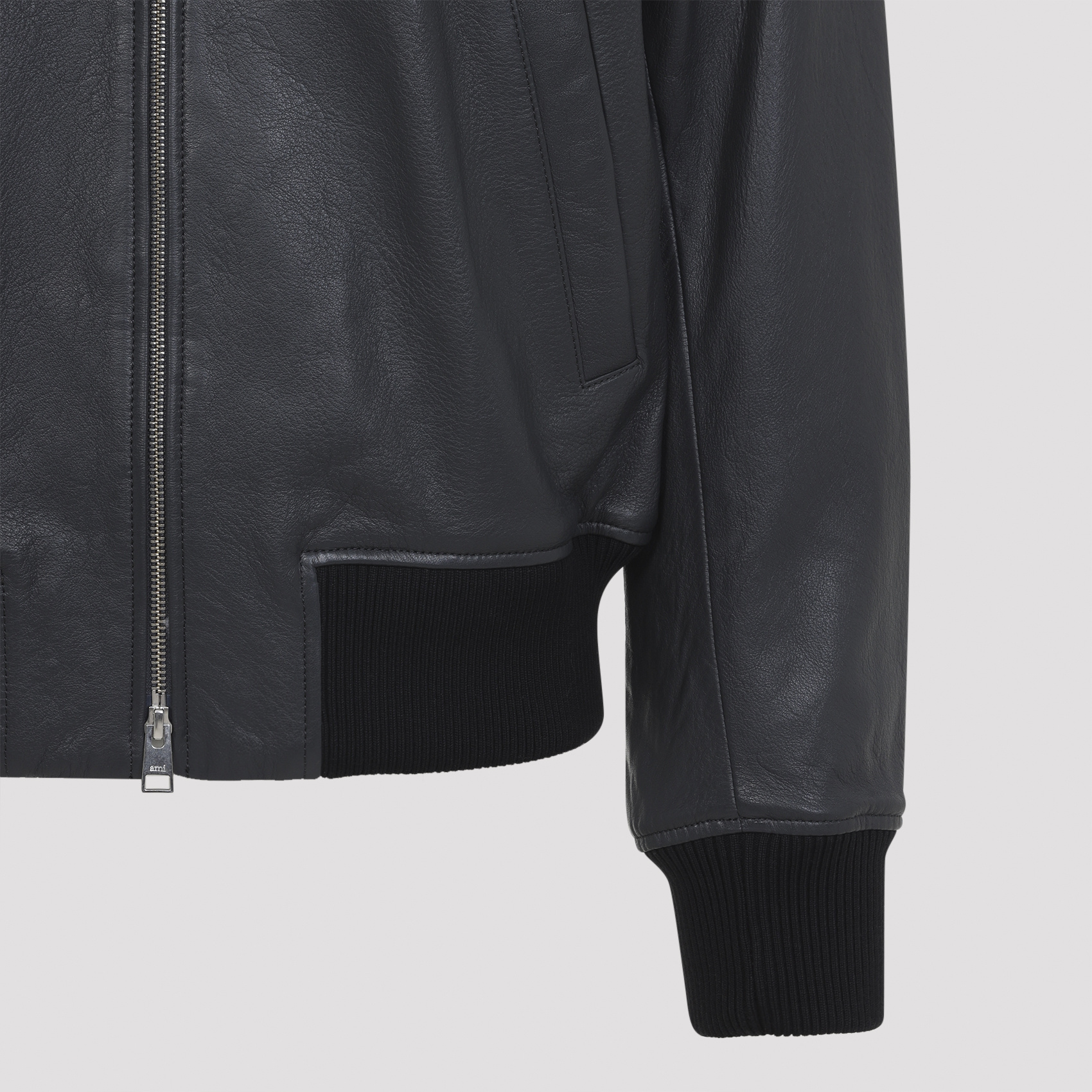 Ami Alexandre Mattiussi Mens Anthracite Regular-fit Spread-collar Leather Jacket In Blue