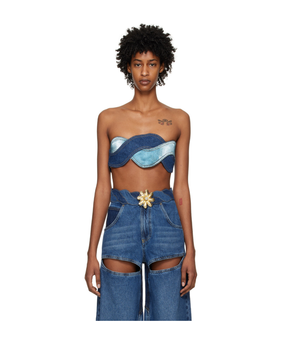 AREA DENIM PATCHWORK-DESIGN TOP