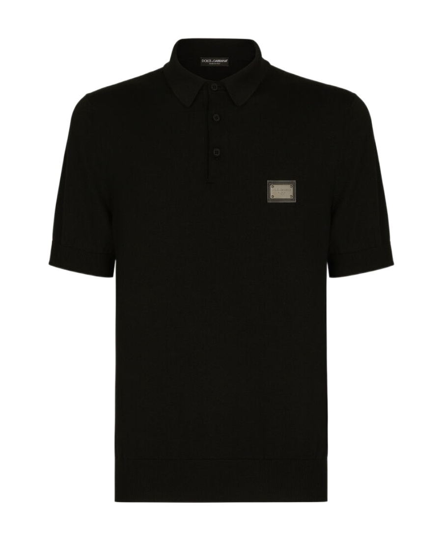 Dolce & Gabbana Dark Gray Logo Plaque Cotton Men Polo Shirt T-shirt In Black