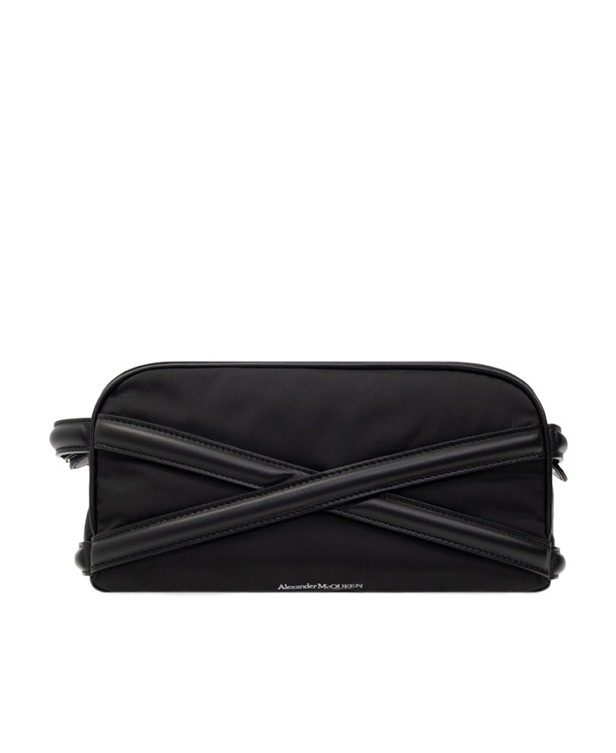 Alexander Mcqueen Black Beauty Case With Harness Detail In Fabric And Leather Man In Black