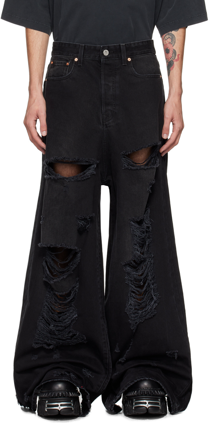 Vetements Distressed Wide Leg Jeans In Black
