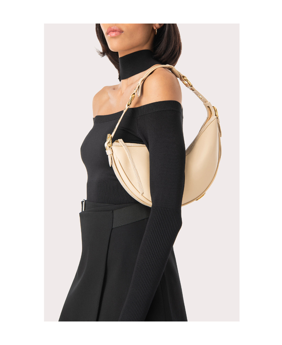 By Far Cream Leather 22 Cm Gib Shoulder Handbag In Nude