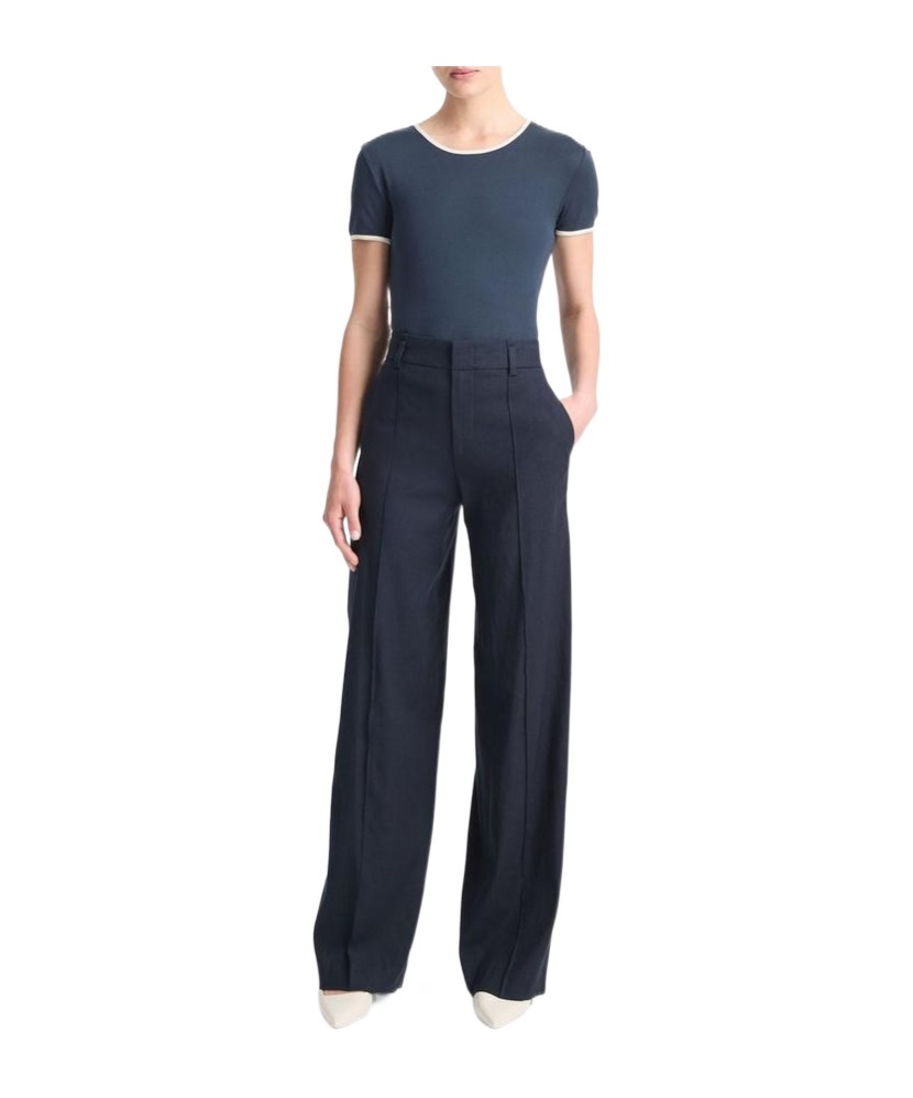 Vince Flax Blend High-waist Wide-leg Pants In Gray