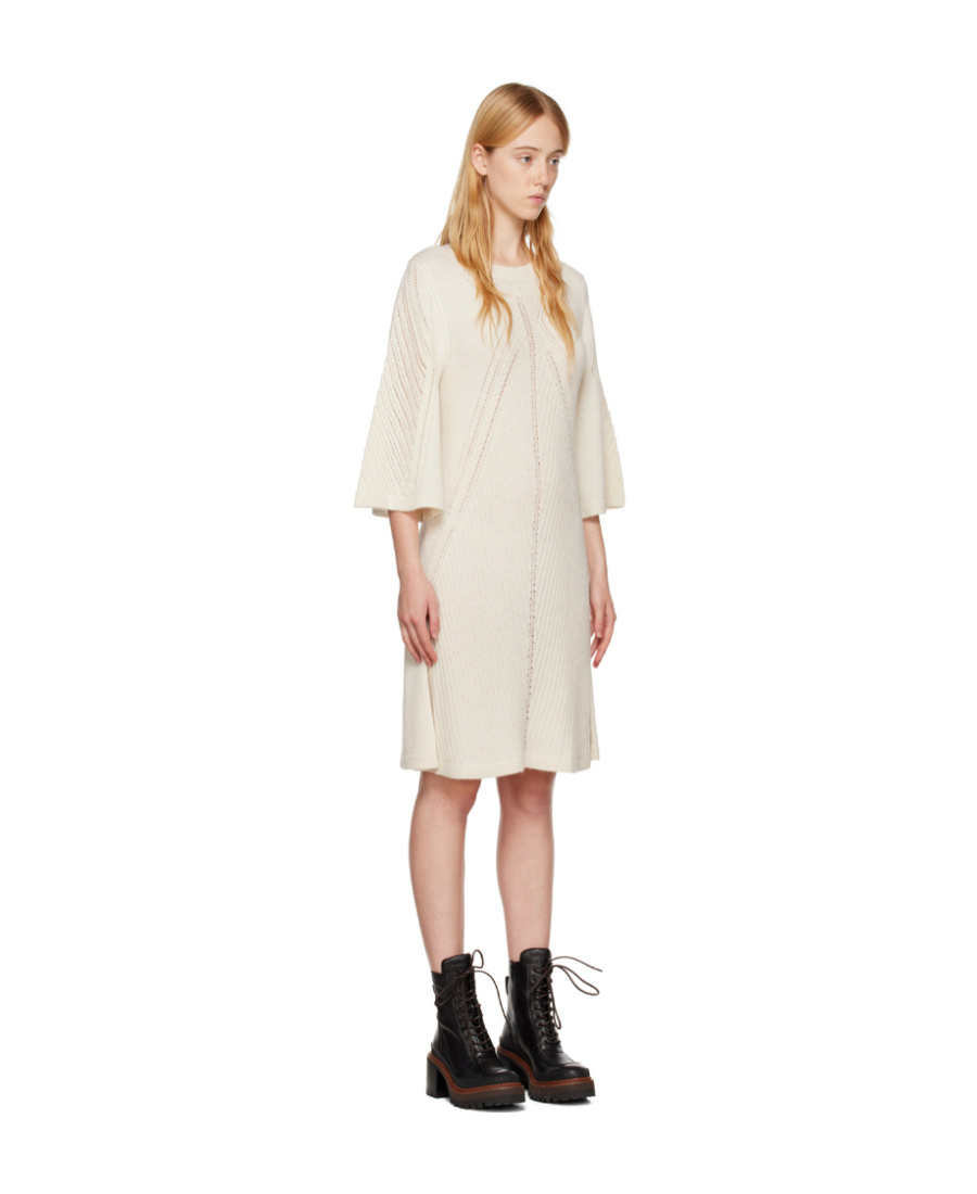 See By Chloé White Three-quarter Sleeve Midi Dress In White
