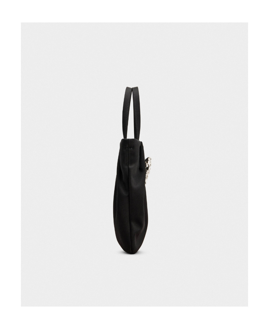 Roger Vivier Drapé Pocket Bouquet Strass Buckle Micro Bag In Satin In Black