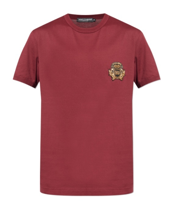 Dolce & Gabbana Bordeaux Red Cotton Crest Logo Patch T-shirt In Red
