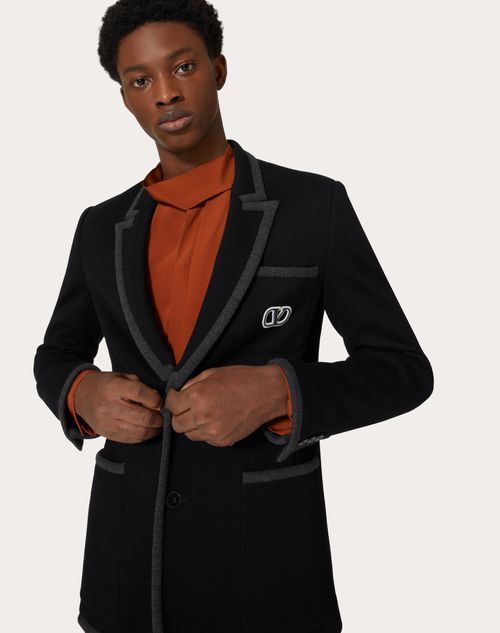 Shop Valentino Single-breasted Cotton Jersey Jacket With Vlogo Signature Patch In Blue