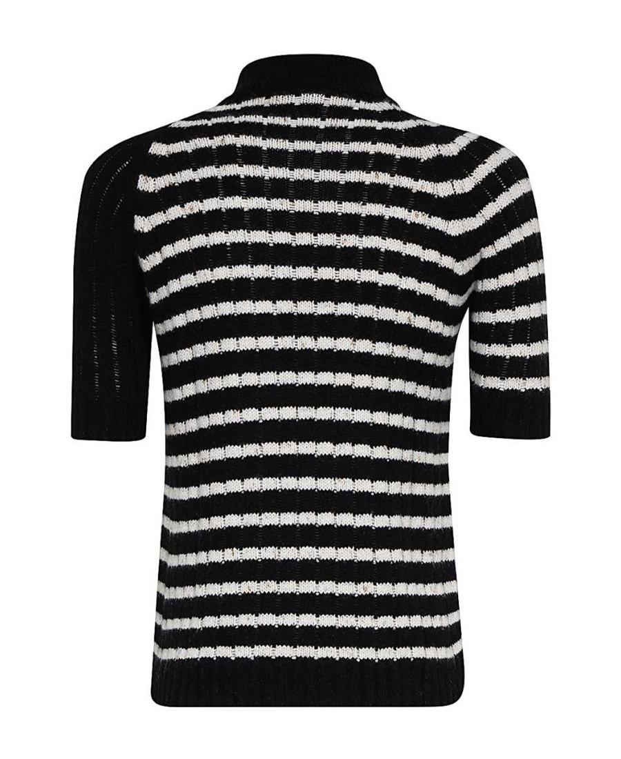 Balmain Striped Cashmere-blend Top In Black