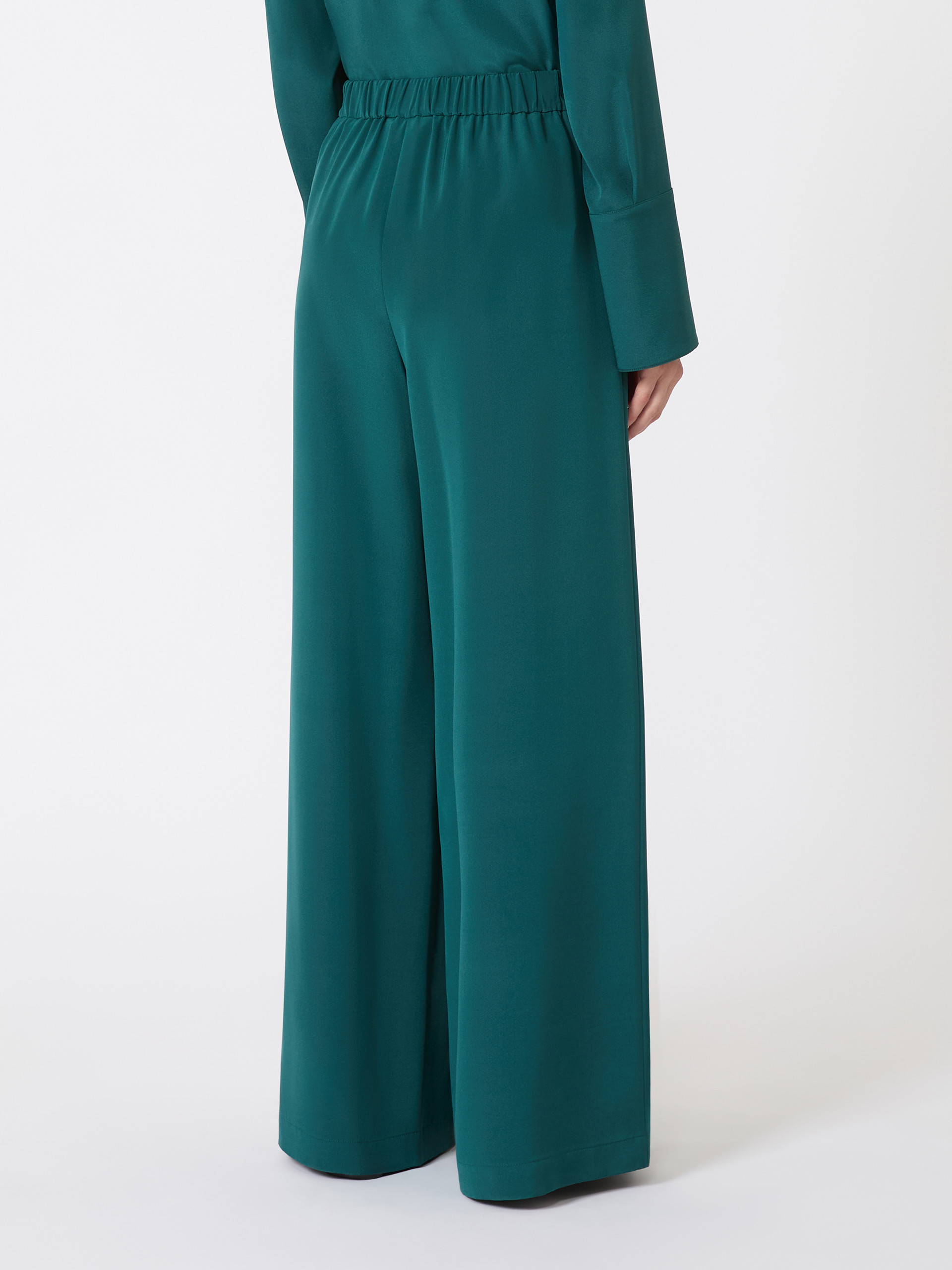Max Mara Comfortable Trousers In Stretch Crêpe De Chine In Green