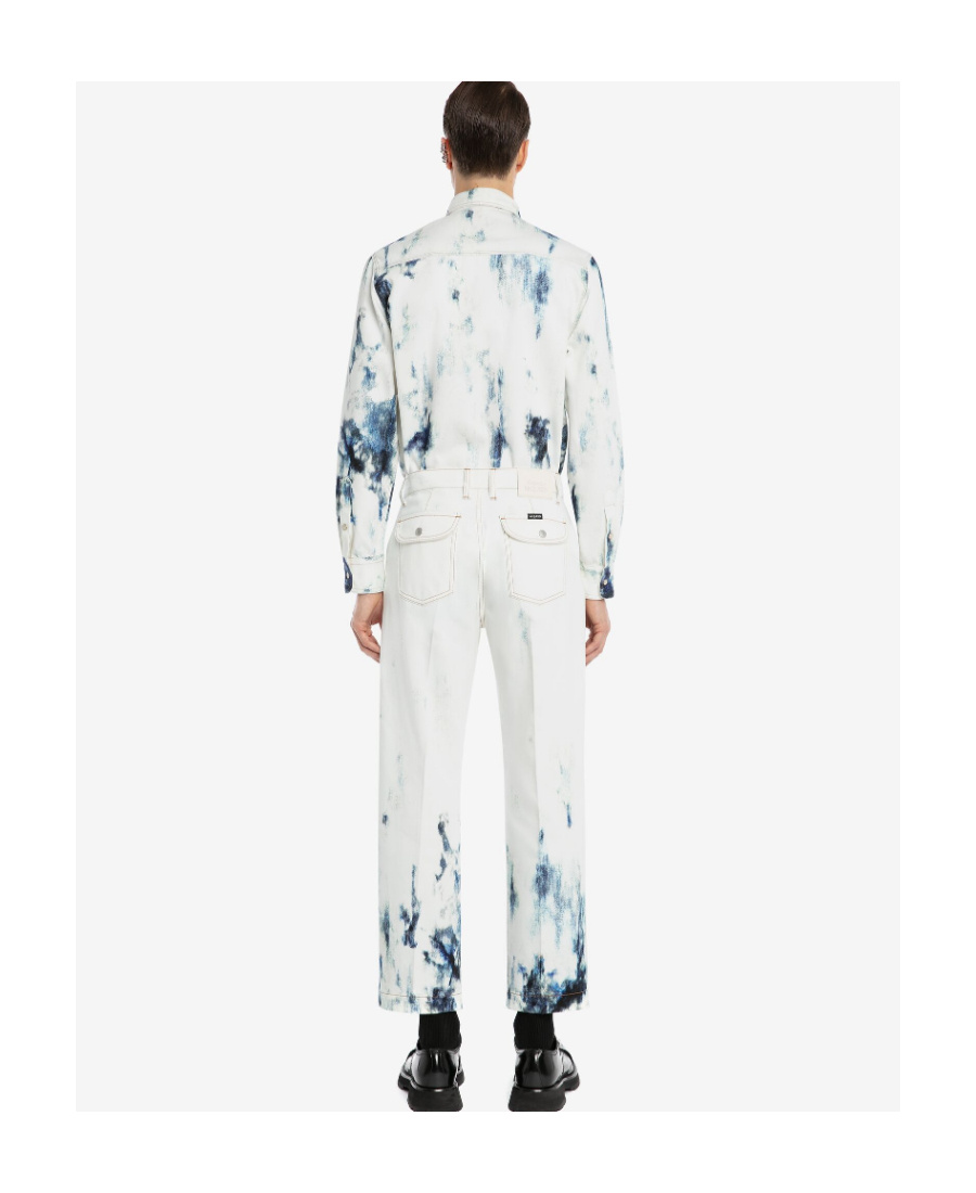 Alexander Mcqueen Print Hem Straight Jeans In White