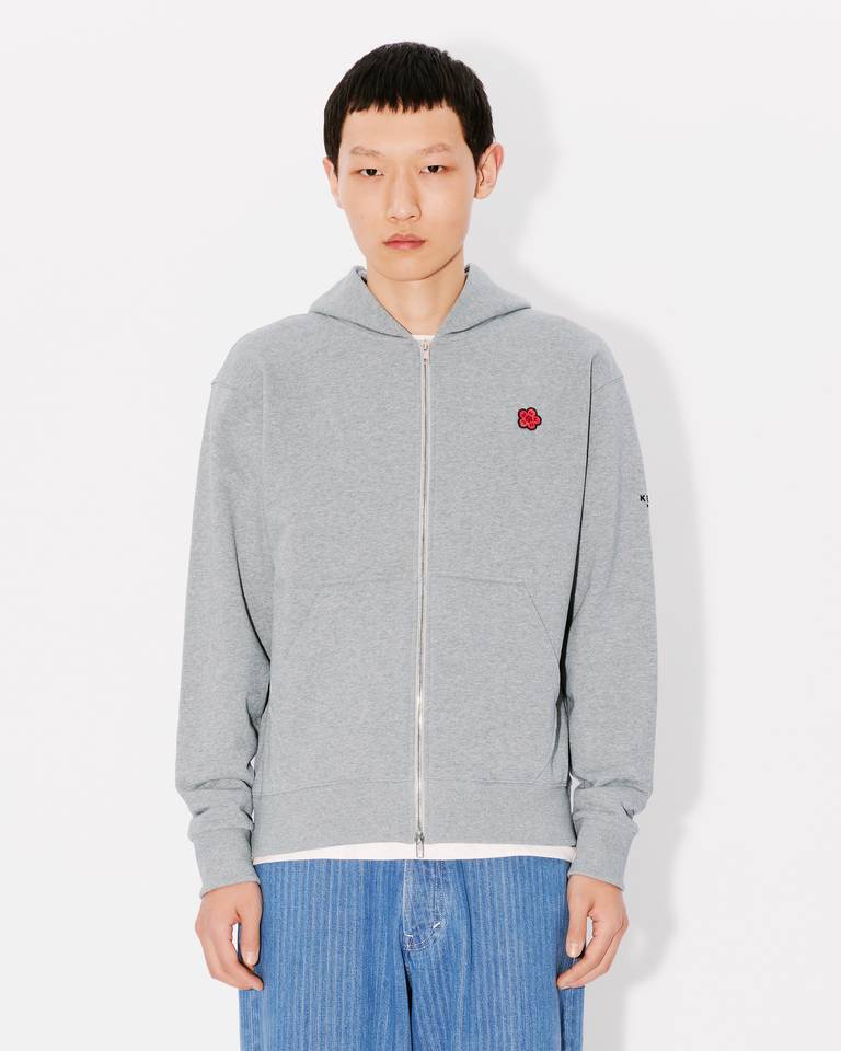 Kenzo Boke Flower Embroidered Zipped Hoodie In Gray