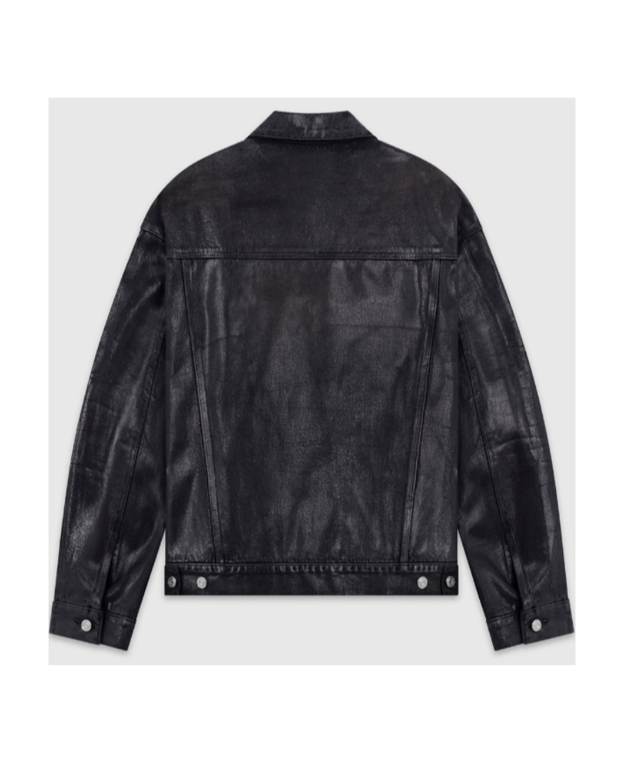 We11 Done Black Foil Coated Trucker Denim Jacket In Black