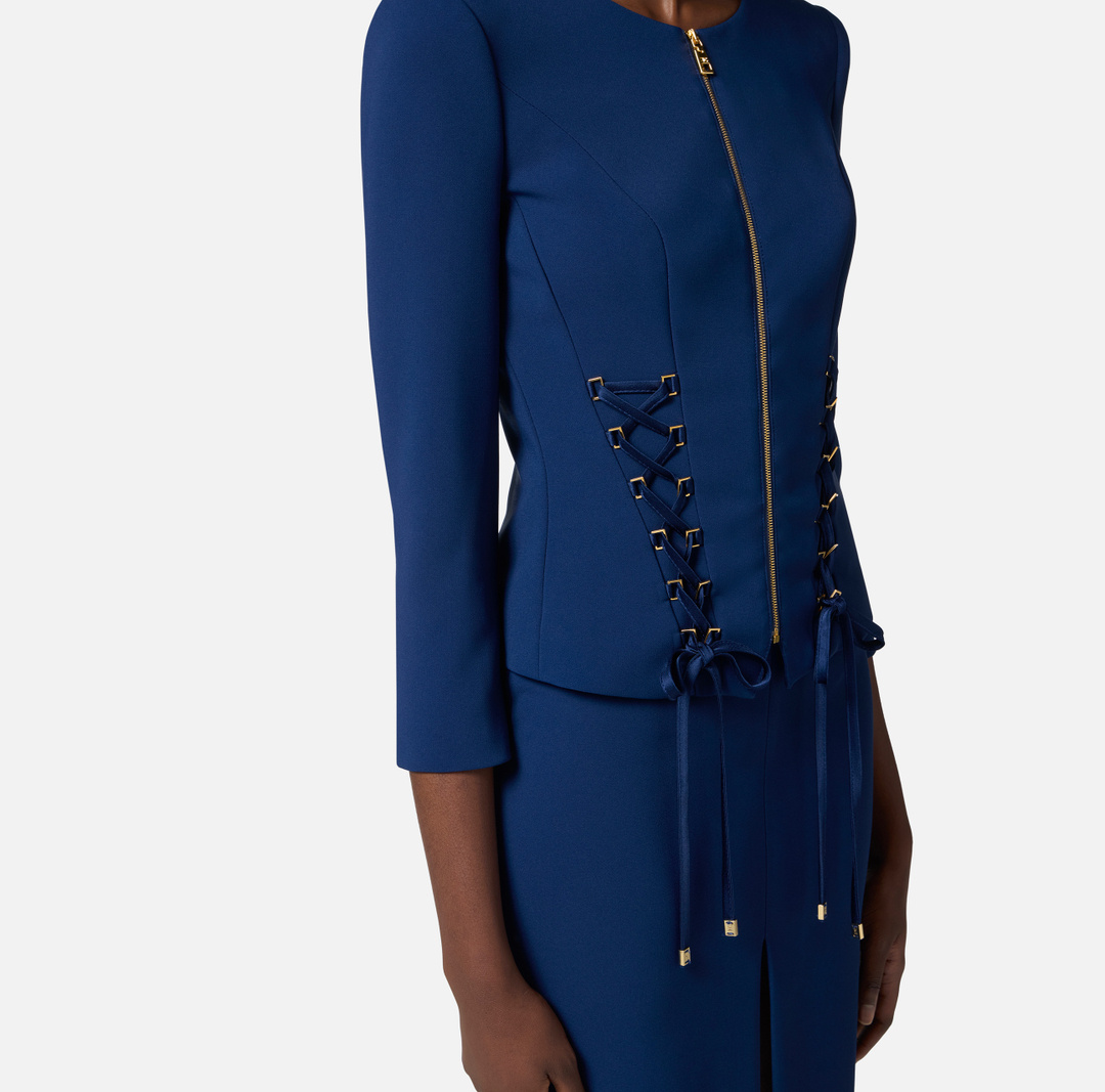 Elisabetta Franchi Cross-lace Crepe Jacket In Blue