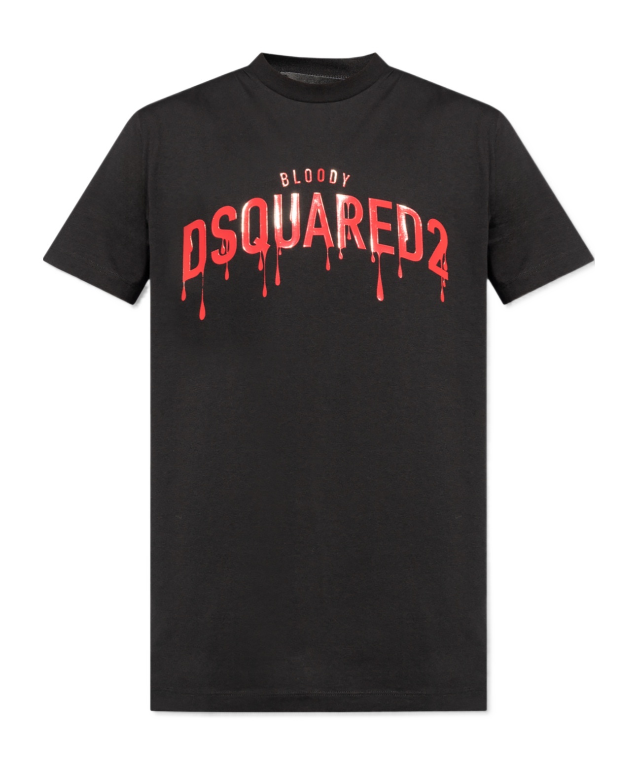 Dsquared2 Black Crewneck T-shirt With Contrasting Print At The Front In Black