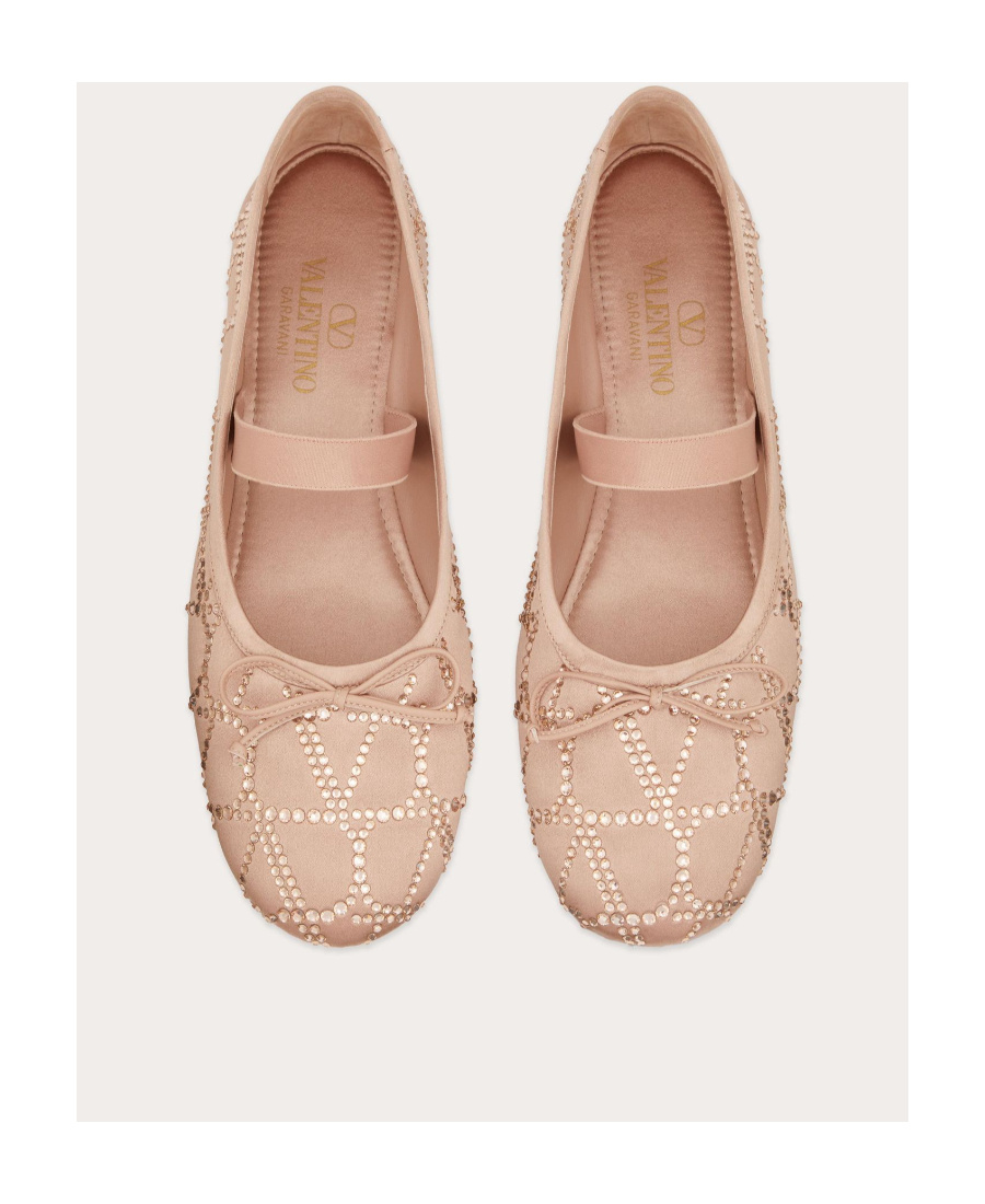 Valentino Garavani Pink Ballet Flats With Toile Iconographe Crystals In Satin Woman In Nude