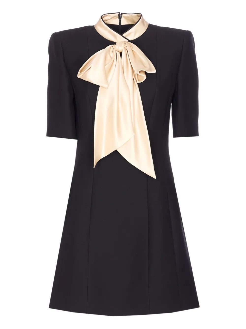 Valentino Womens Nero Champagne Bow-embellishment Short-sleeves Wool And Silk Mini Dress In Black