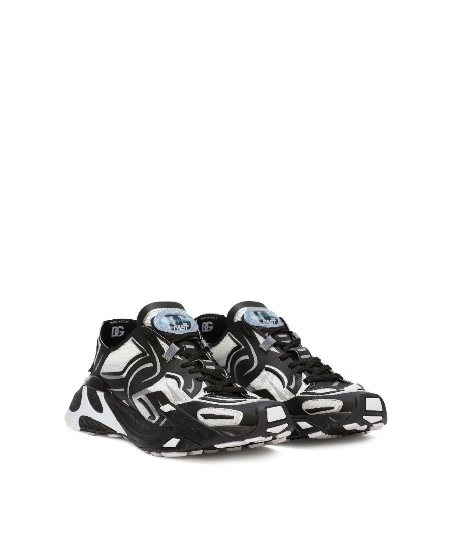 Dolce & Gabbana Two-tones Fabric Dragon Sneakers For Men In Black