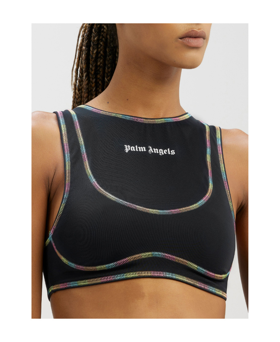 Palm Angels Black Rainbow Miami Sports Top In Black