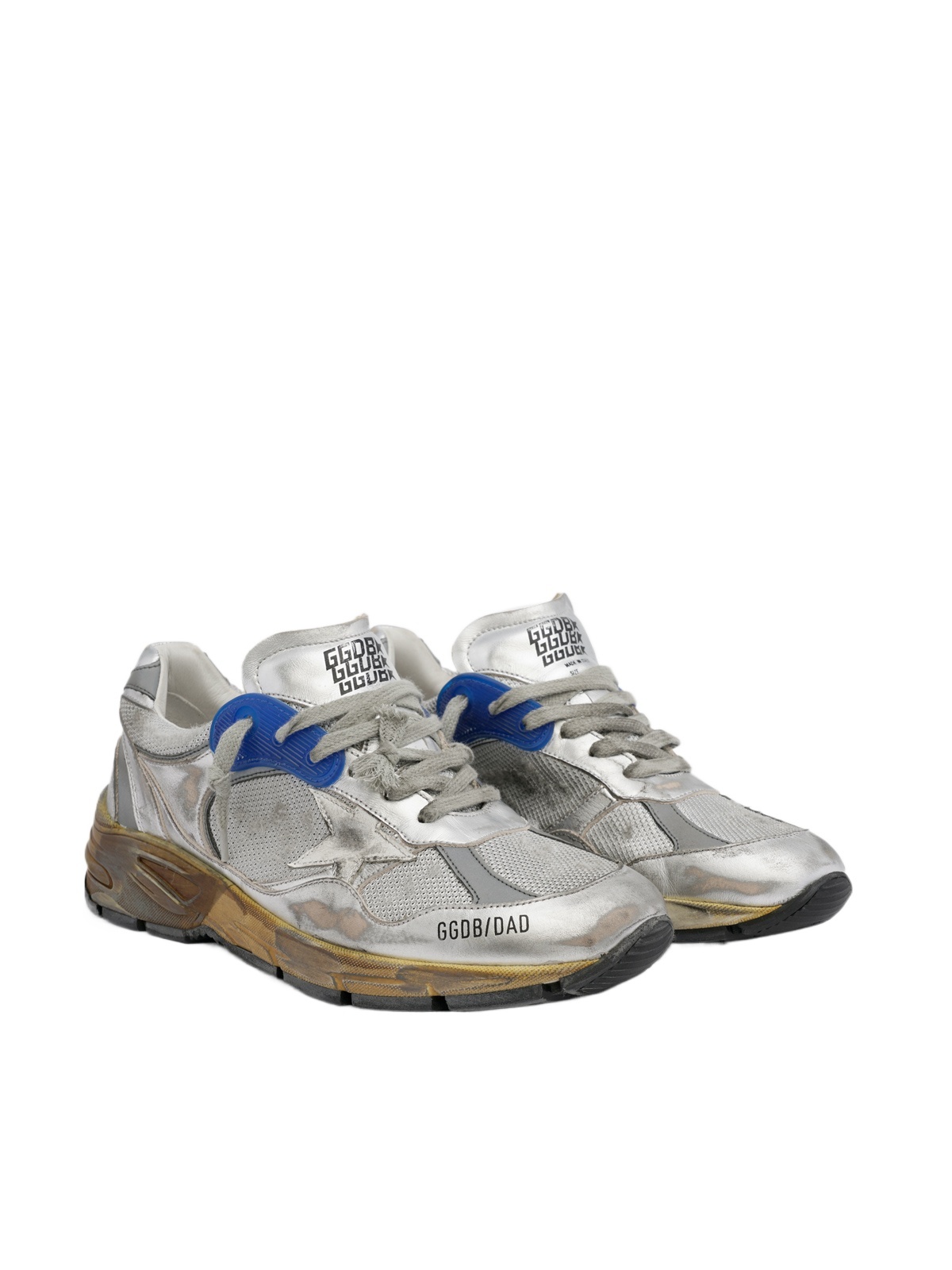 Golden Goose Women Running Dad Net And Laminated Upper Leather Star Laminated Spur Distressed In White