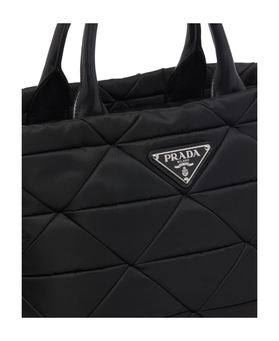 Prada Small Re-nylon Logo Plaque Top Handle Bag In Black